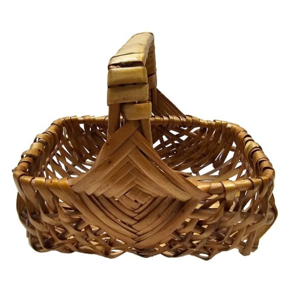 Tiny Small Handwoven Bamboo Basket With Handle 3.5x5" Rectangle - Picture 1 of 7